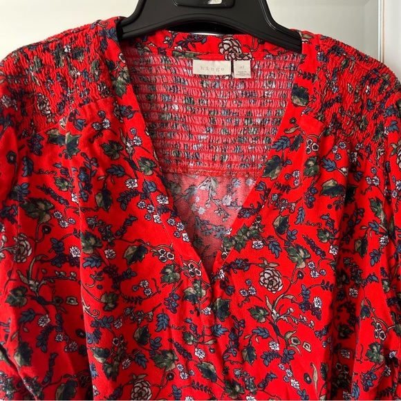 Hinge Red Floral V Neck Blouse - Picture 7 of 13